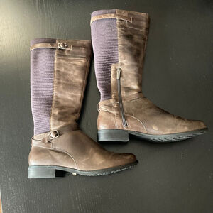 Women's Aetrex Brown Leather Knit Knee-High Boots Size 10